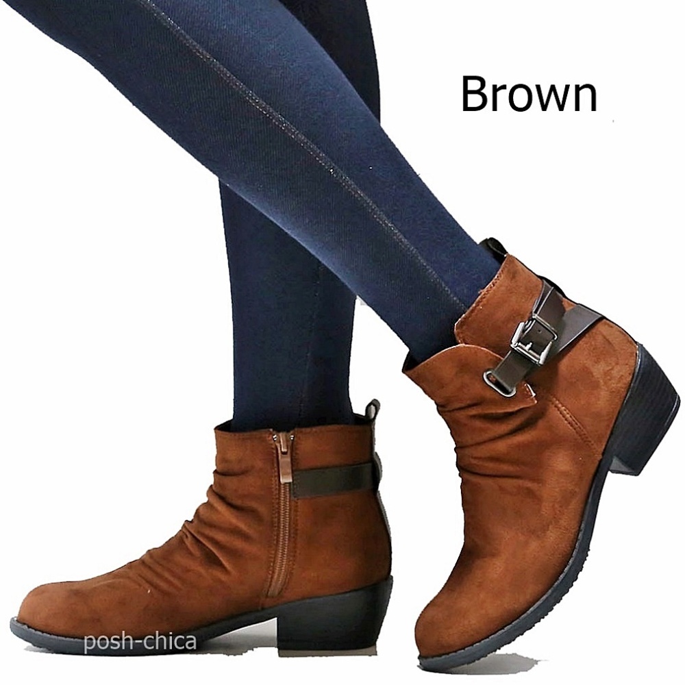 New Brown Vegan Suede Western Ankle Boots Booties